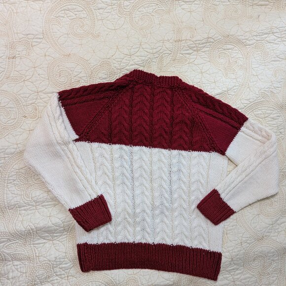 Hand knit cable cardigan maroon and white - Picture 14 of 14